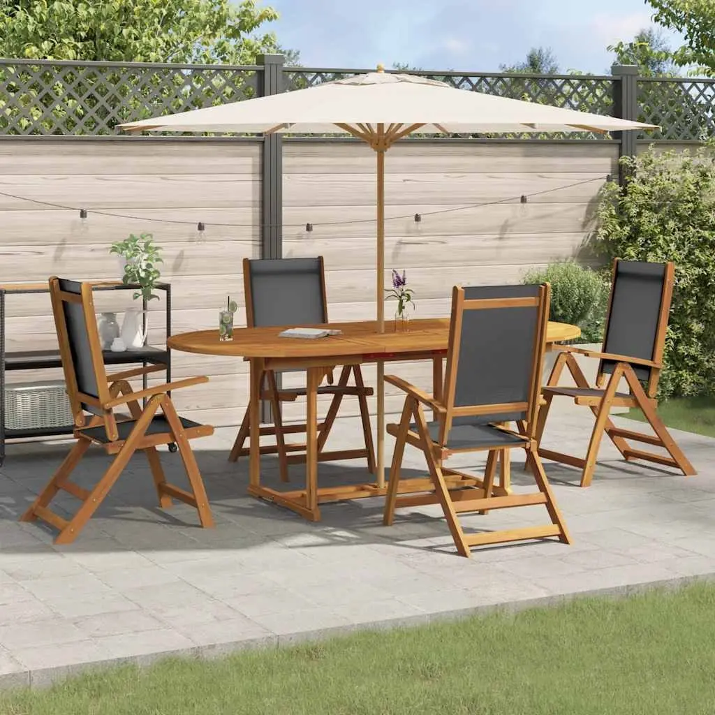5 Piece Garden Dining Set Brown Acacia Wood Adjustable Chairs Table