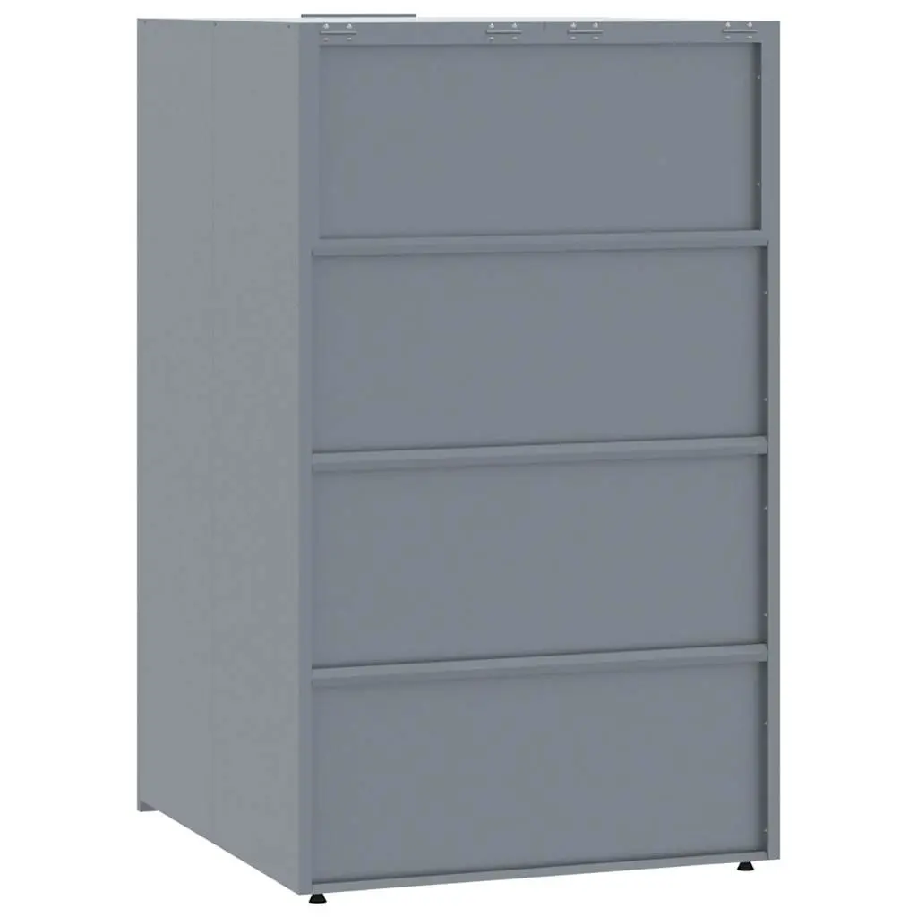 Wheelie Bin Storage Enclosure Grey Steel 2 Bins Gas-Spring Lid Magnetic Closure Ventilation Panels