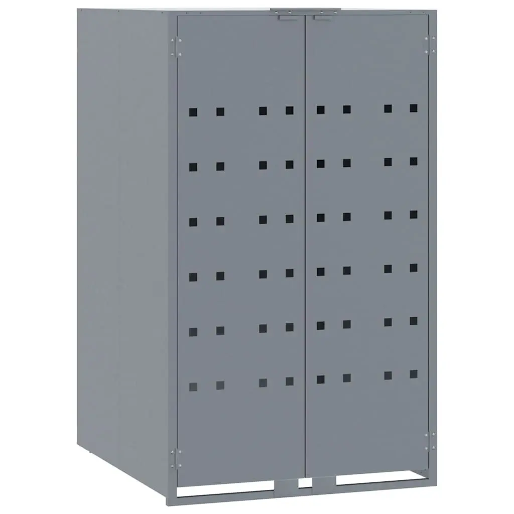 Wheelie Bin Storage Shed Grey Powder-coated Steel 3 Bin Capacity Gas-spring Lid Magnetic Closure Ventilation Panels