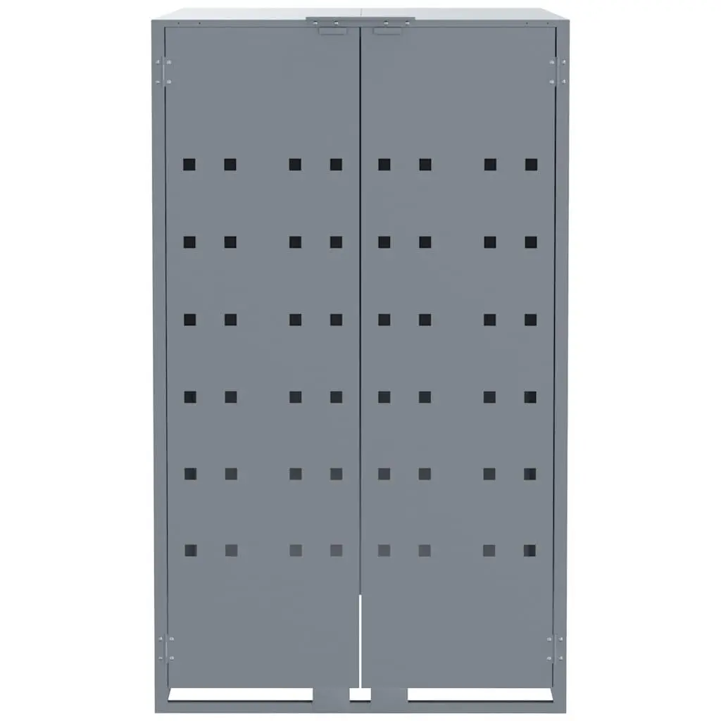 Wheelie Bin Storage Shed Grey Powder-coated Steel 3 Bin Capacity Gas-spring Lid Magnetic Closure Ventilation Panels