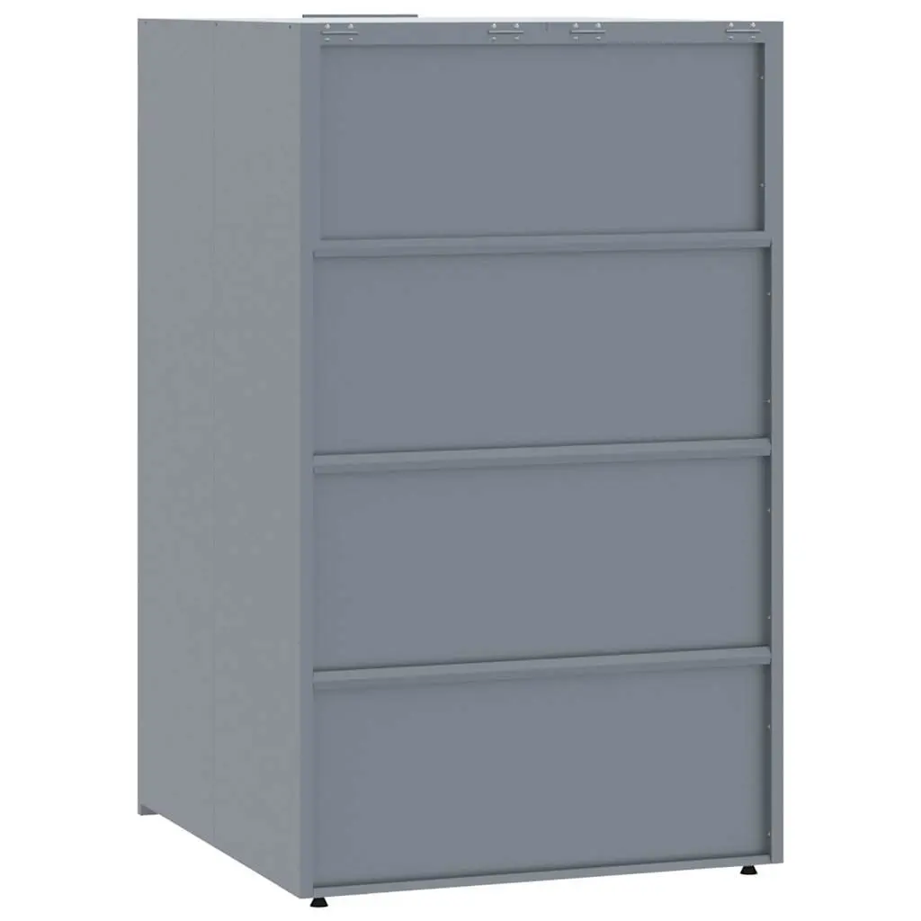 Wheelie Bin Storage Shed Grey Powder-coated Steel 3 Bin Capacity Gas-spring Lid Magnetic Closure Ventilation Panels