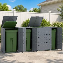Compact Grey Garden Bin Storage for 4 Bins