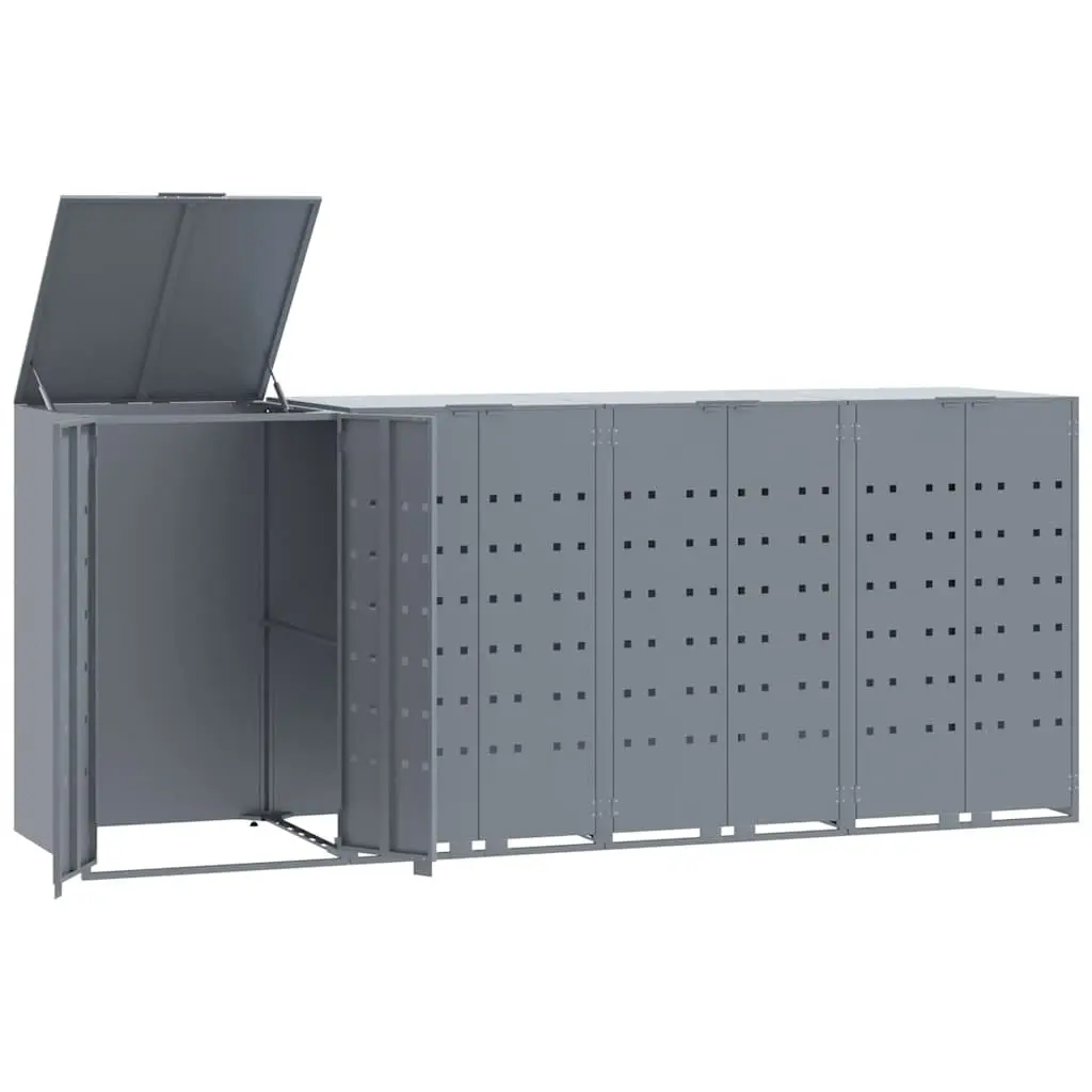 Wheelie Bin Storage Shed Grey Powder-coated Steel Gas-spring Lid Ventilation Panels