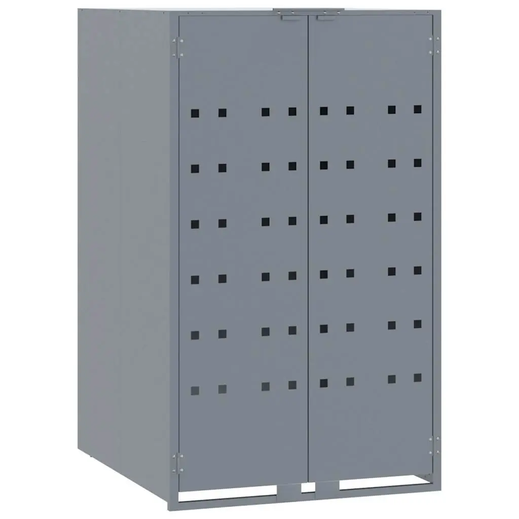 Wheelie Bin Storage Shed Grey Powder-coated Steel Gas-spring Lid Ventilation Panels