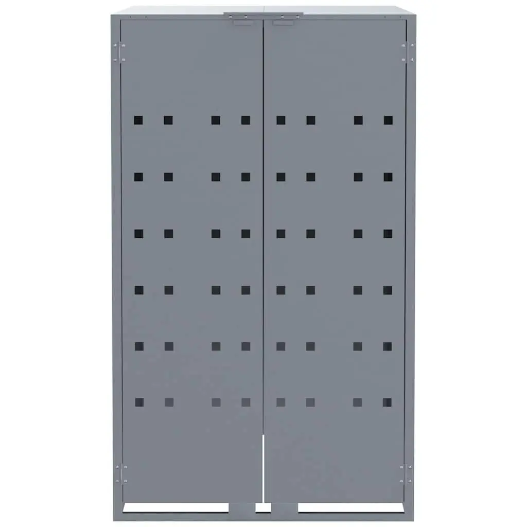 Wheelie Bin Storage Shed Grey Powder-coated Steel Gas-spring Lid Ventilation Panels