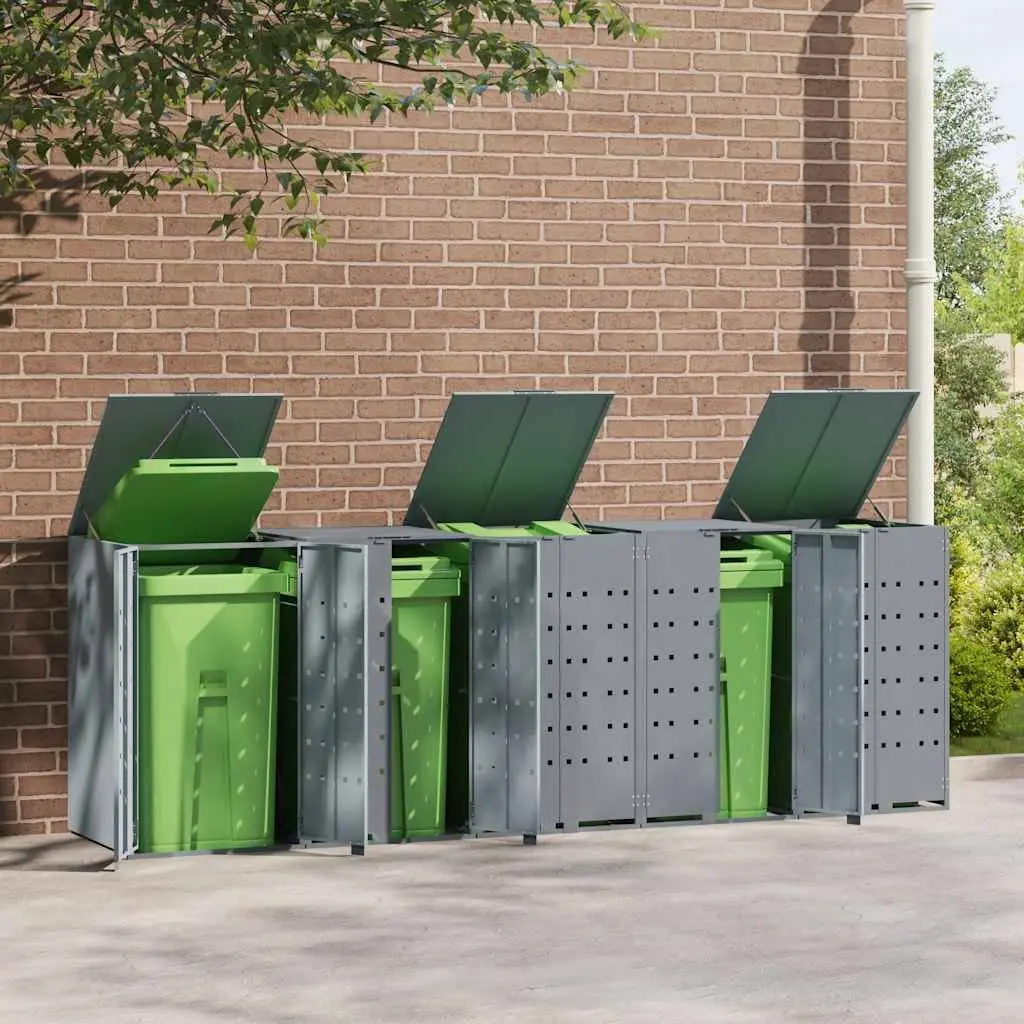 Wheelie Bin Storage Shed Grey 345x79x117cm Steel Automatic Opening Ventilation Panels