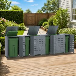 Wheelie Bin Storage Shed for 6 Bins Grey 414x79x117cm Steel Garden Waste