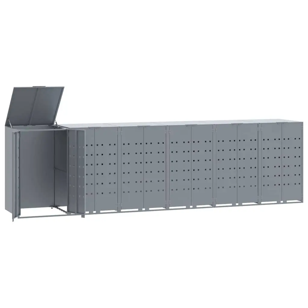 Wheelie Bin Storage Shed Grey 414x79x117cm Powder-coated Steel Gas-spring Lid Magnetic Closure