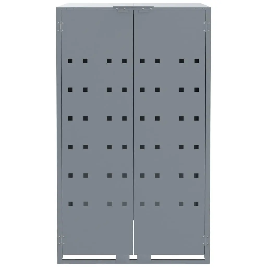 Wheelie Bin Storage Shed Grey 414x79x117cm Powder-coated Steel Gas-spring Lid Magnetic Closure