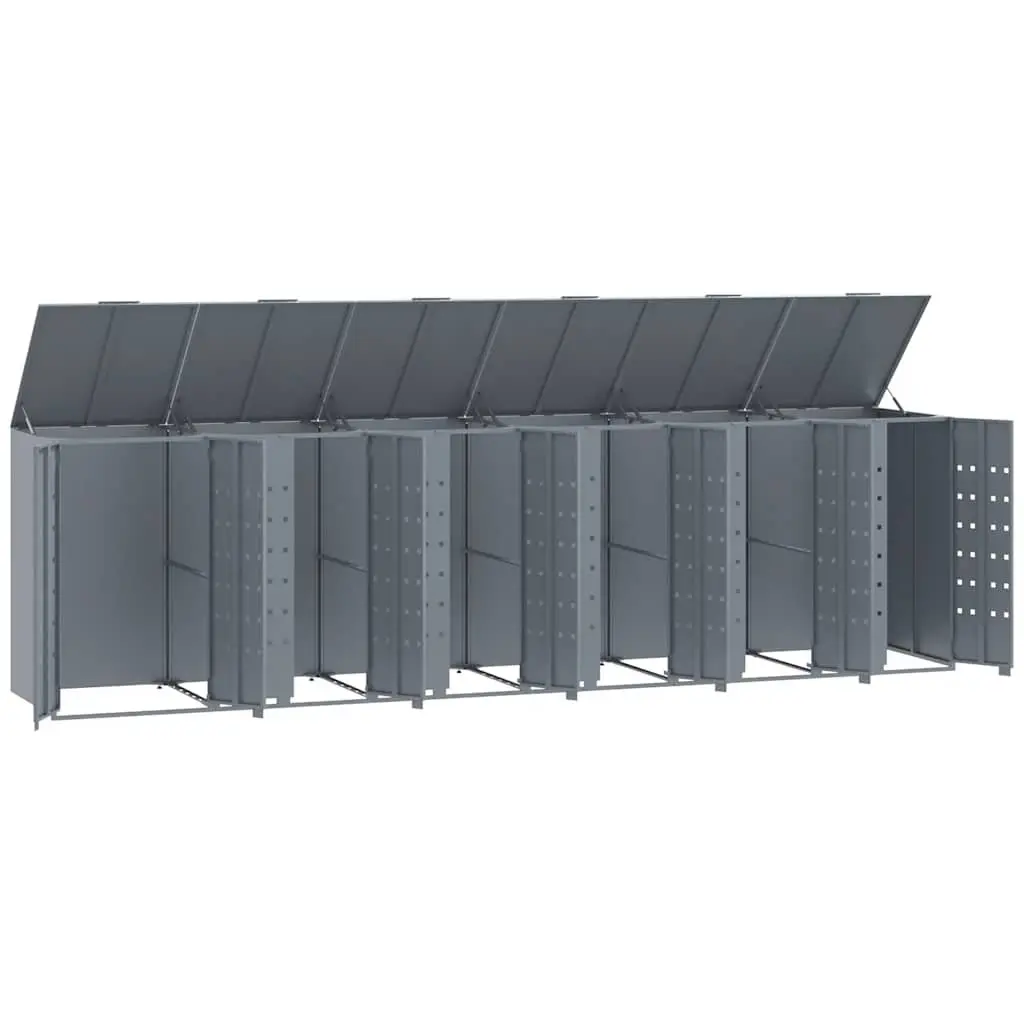 Wheelie Bin Storage Shed Grey 414x79x117cm Powder-coated Steel Gas-spring Lid Magnetic Closure