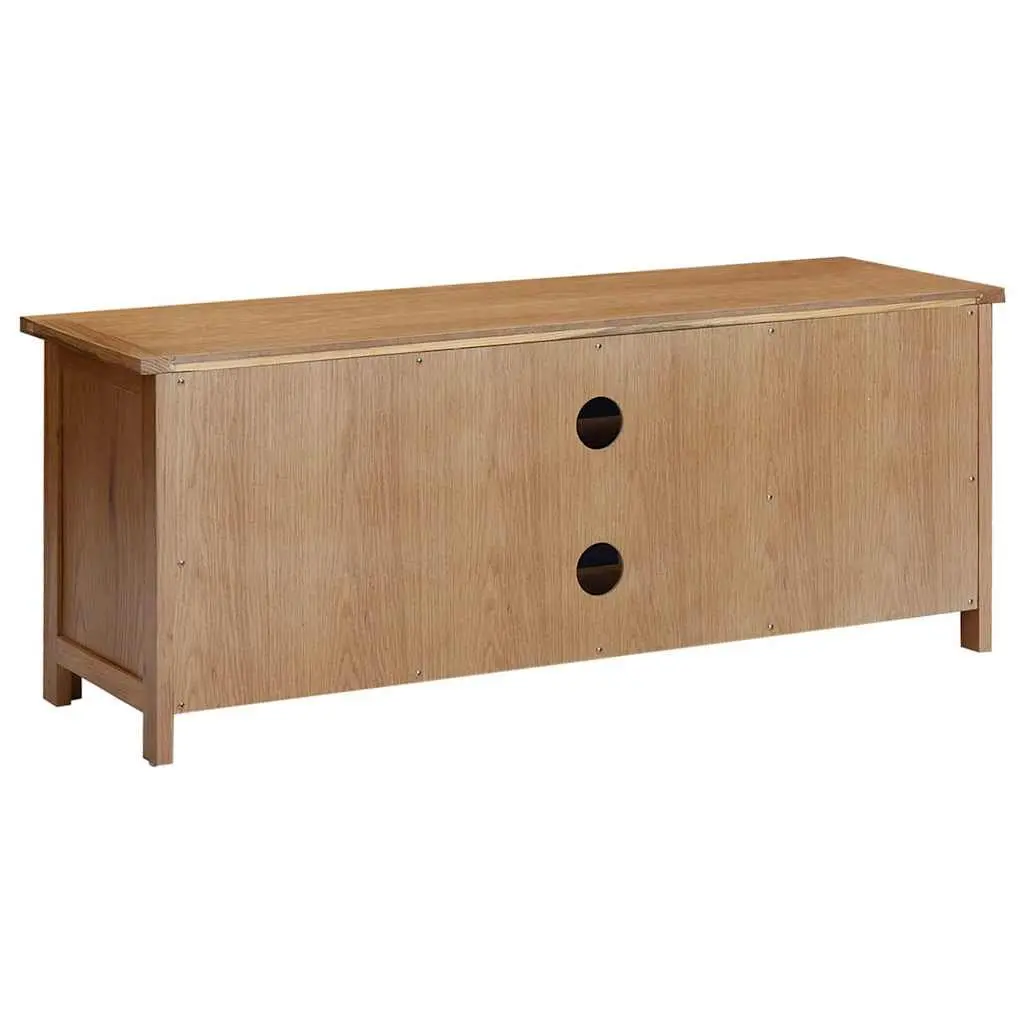 TV Stand Brown Solid Oak Wood 110x35x44 cm Storage Unit with Doors and Open Compartments