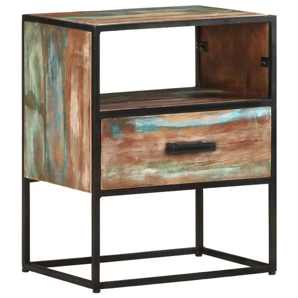 Bedside Table Multicolour 40x30x50cm Solid Reclaimed Wood Nightstand with Drawer