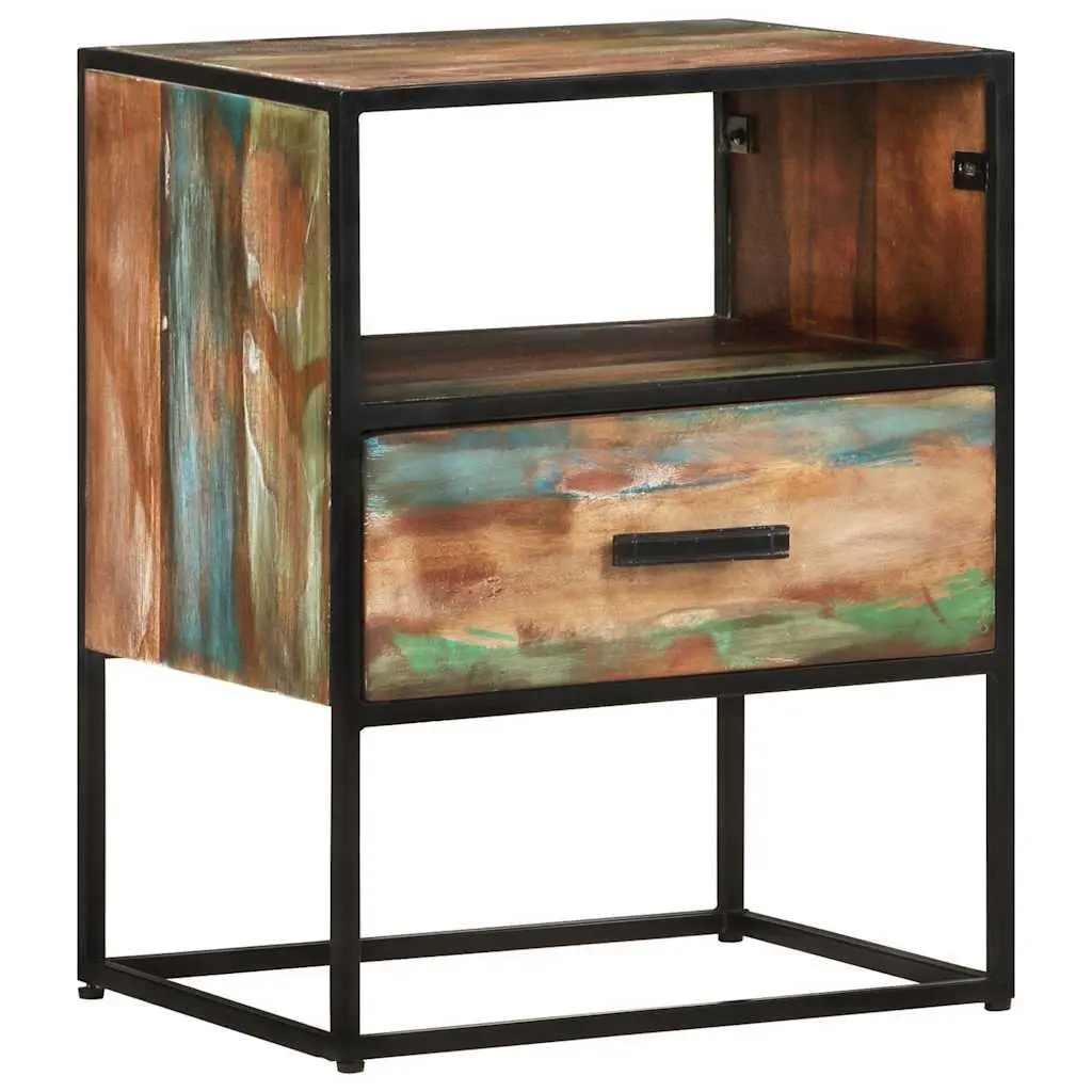 Bedside Table Multicolour 40x30x50cm Solid Reclaimed Wood Nightstand with Drawer