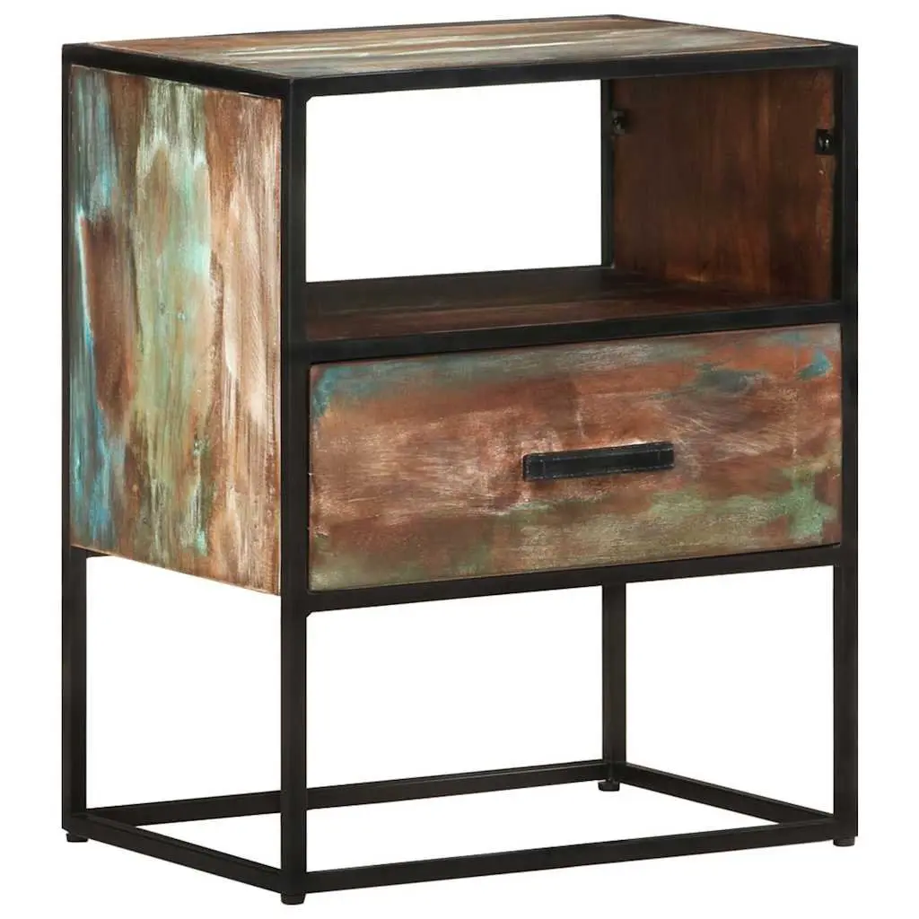 Bedside Table Multicolour 40x30x50cm Solid Reclaimed Wood Nightstand with Drawer