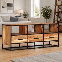 Sturdy Solid Acacia Wood TV Cabinet with Shelves