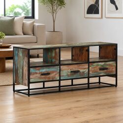 Concise 110x30x45 cm Brown Wood TV Unit with Shelves