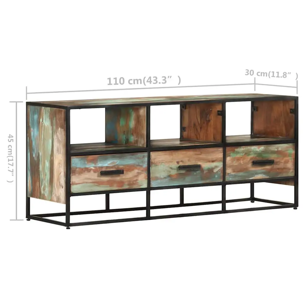 TV Cabinet Brown 110x30x45 cm Solid Reclaimed Wood with 3 Drawers and 3 Shelves Storage