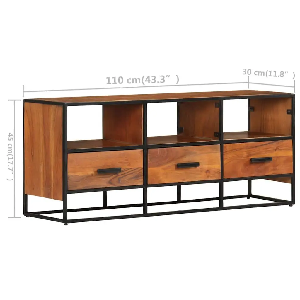 TV Cabinet Brown 110x30x45 cm Solid Acacia Wood with 3 Drawers and 3 Shelves