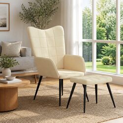 Compact and Comfortable Cream Armchair with Stool