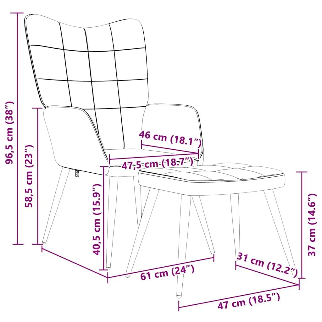 Cream Modern Relaxing Armchair with Matching Footstool Steel Frame Soft Upholstered Fabric