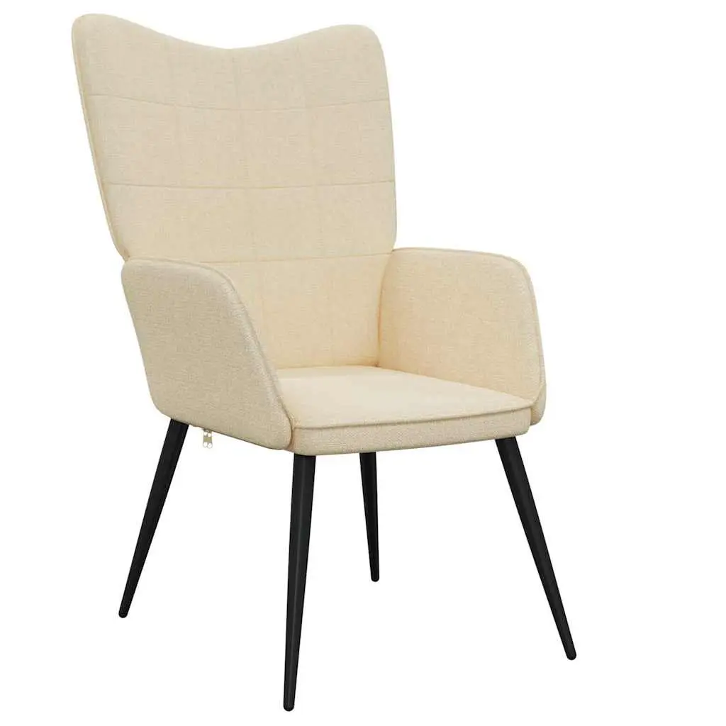 Cream Modern Relaxing Armchair with Matching Footstool Steel Frame Soft Upholstered Fabric