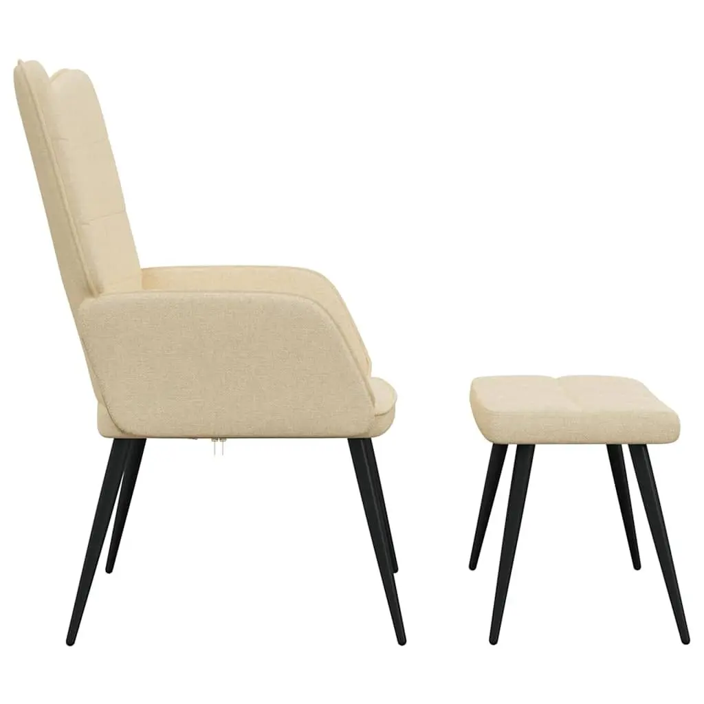 Cream Modern Relaxing Armchair with Matching Footstool Steel Frame Soft Upholstered Fabric