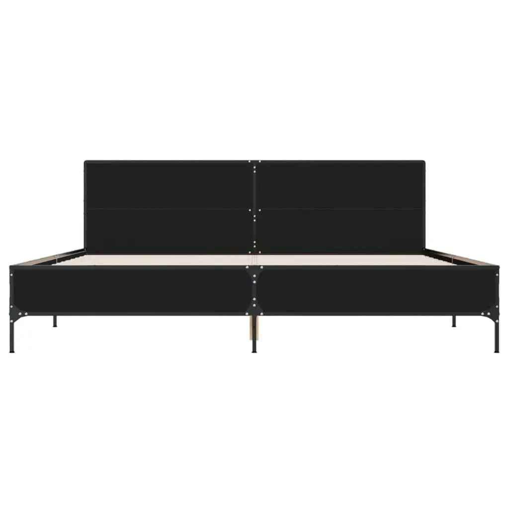 King Bed Frame Black 183x203 cm Slatted Base Metal Legs Engineered Wood