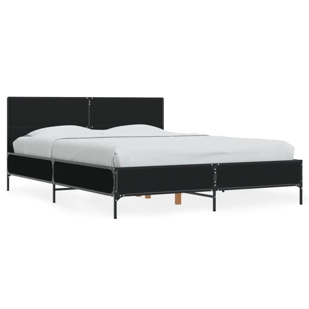 Bed Frame Black 135x190 cm Slatted Base with Headboard Support