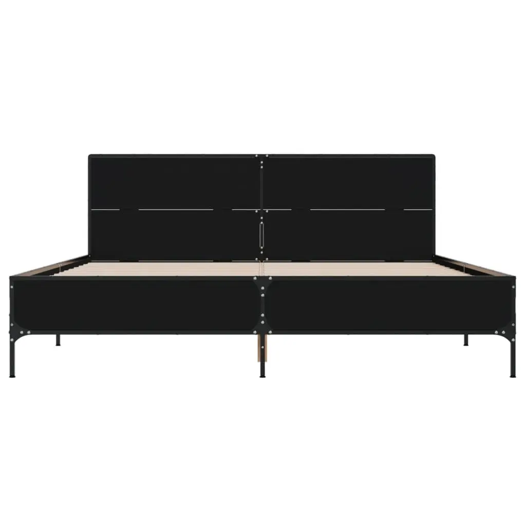 Bed Frame Black 135x190 cm Slatted Base with Headboard Support