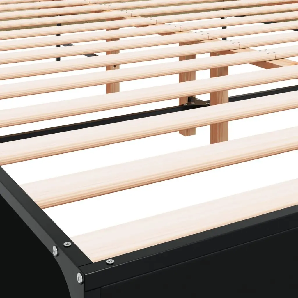 Bed Frame Black 135x190 cm Slatted Base with Headboard Support