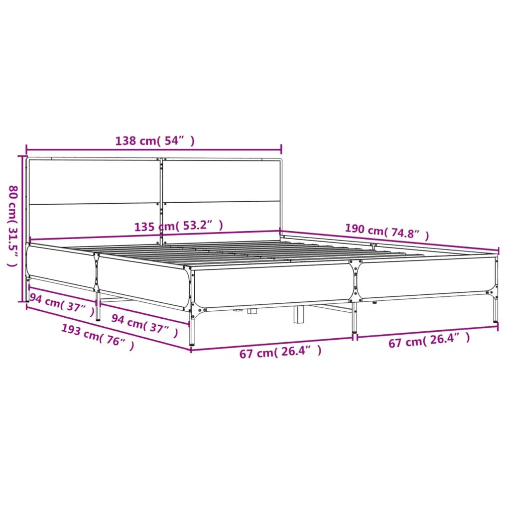 Bed Frame Black 135x190 cm Slatted Base with Headboard Support