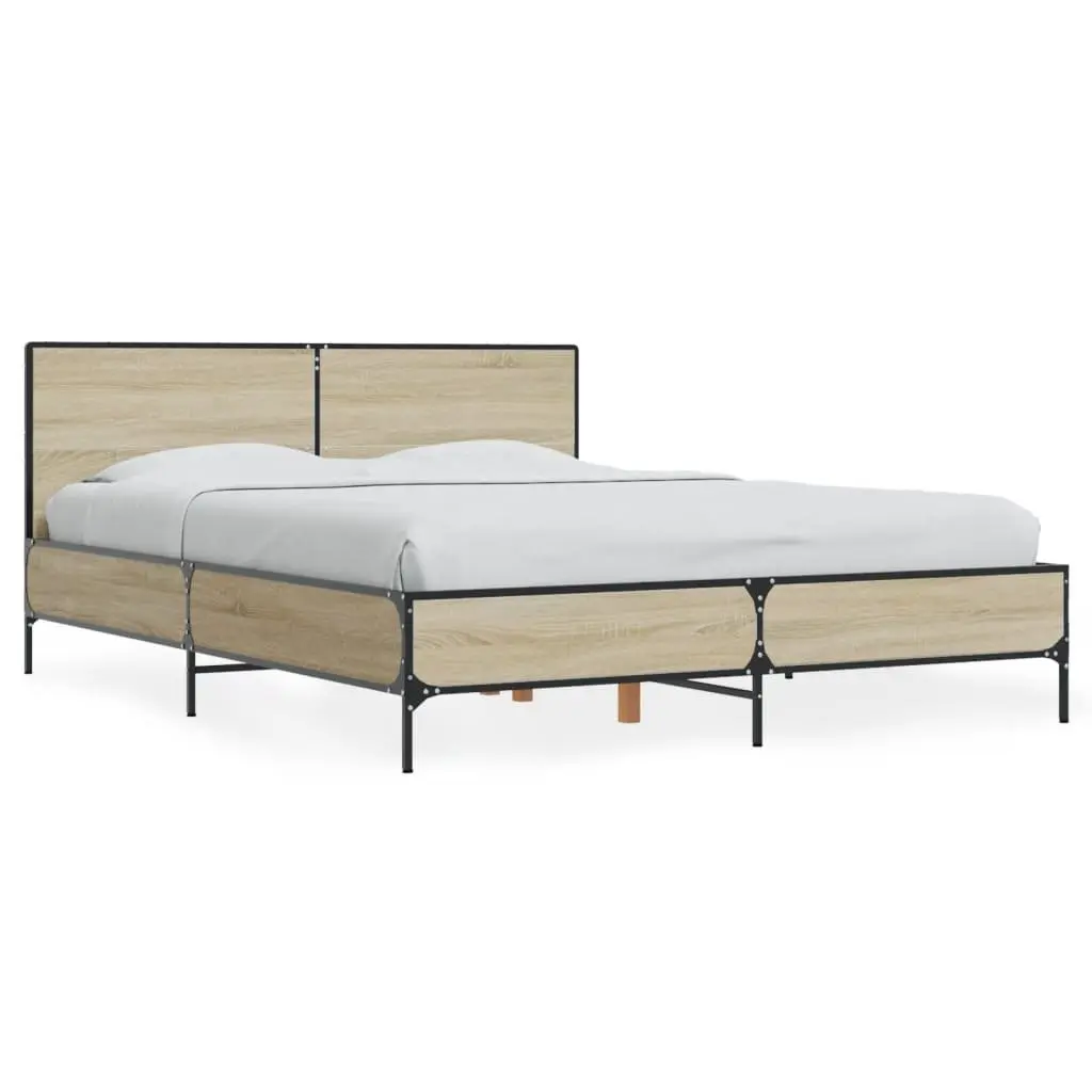 Bed Frame Brown Queen Size 135x190 cm Slatted Base Headboard