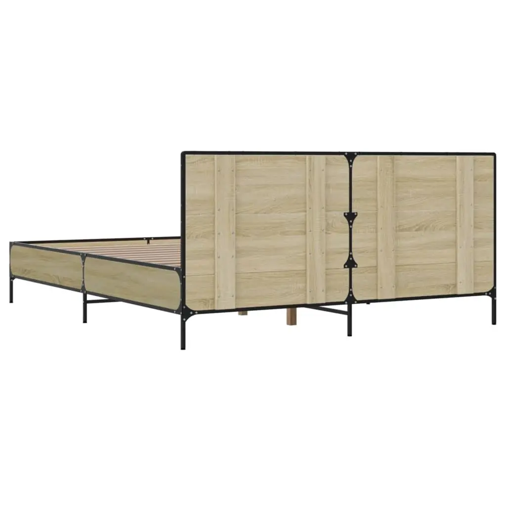 Bed Frame Brown Queen Size 135x190 cm Slatted Base Headboard