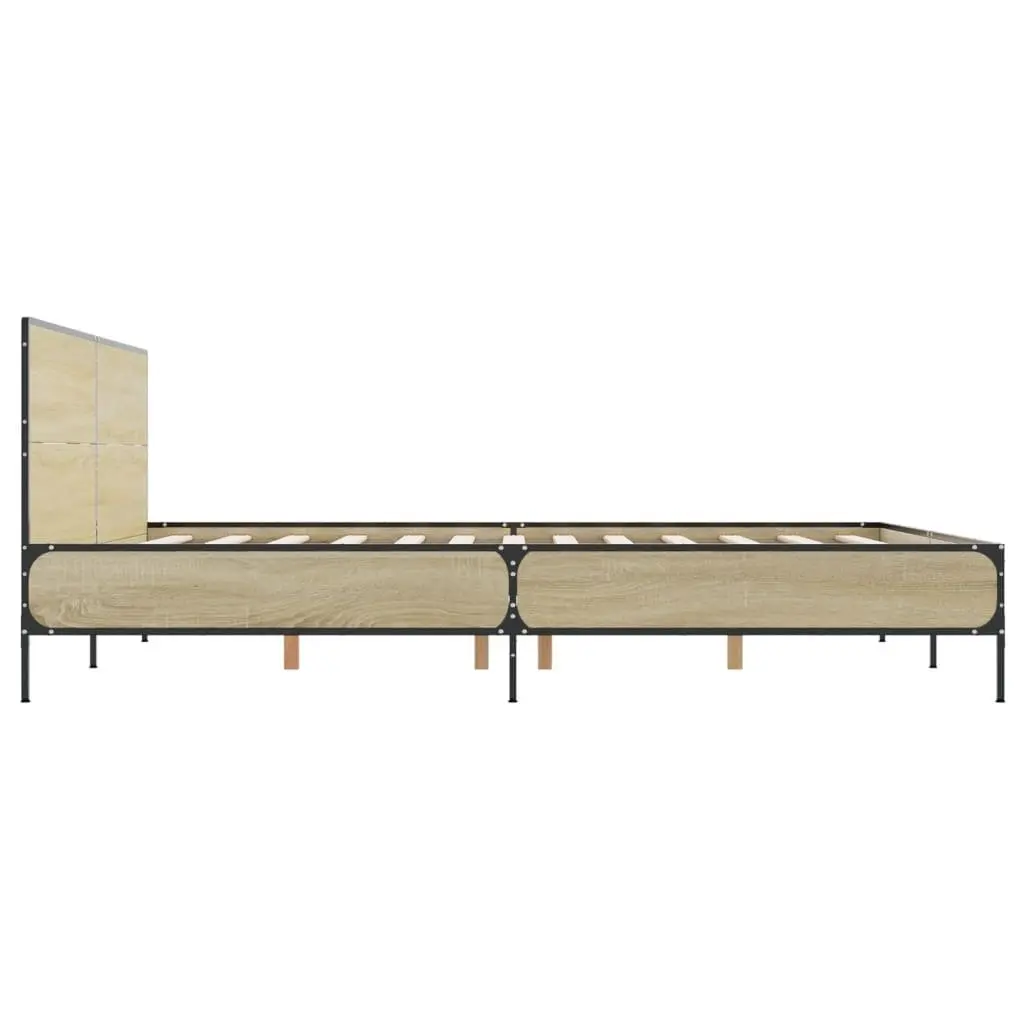 Bed Frame Brown Queen Size 135x190 cm Slatted Base Headboard
