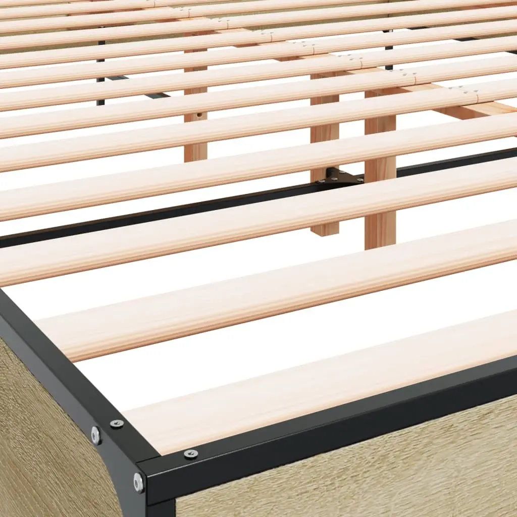 Bed Frame Brown Queen Size 135x190 cm Slatted Base Headboard