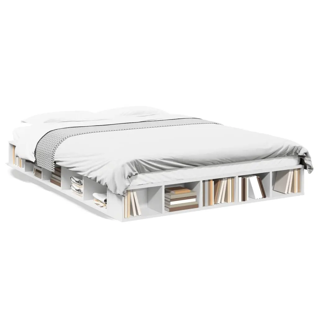 Bed Frame White Queen Size 150x200 cm Slatted Base with Storage Compartments