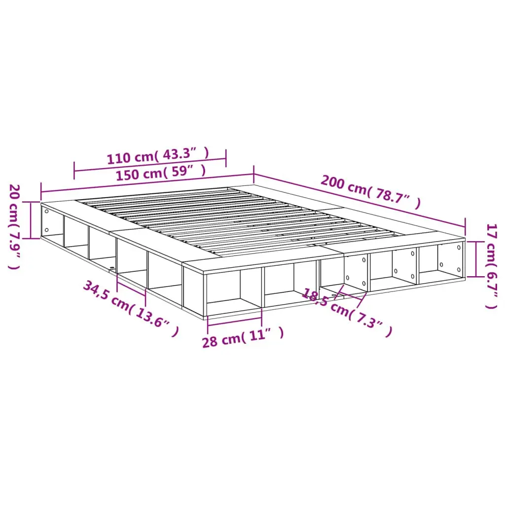 Bed Frame White Queen Size 150x200 cm Slatted Base with Storage Compartments