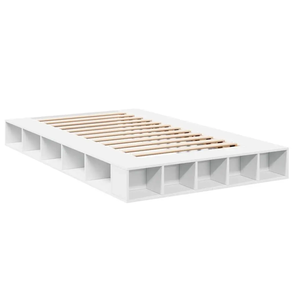 Bed Frame White 135x190 cm Slatted Base Open Storage Compartments