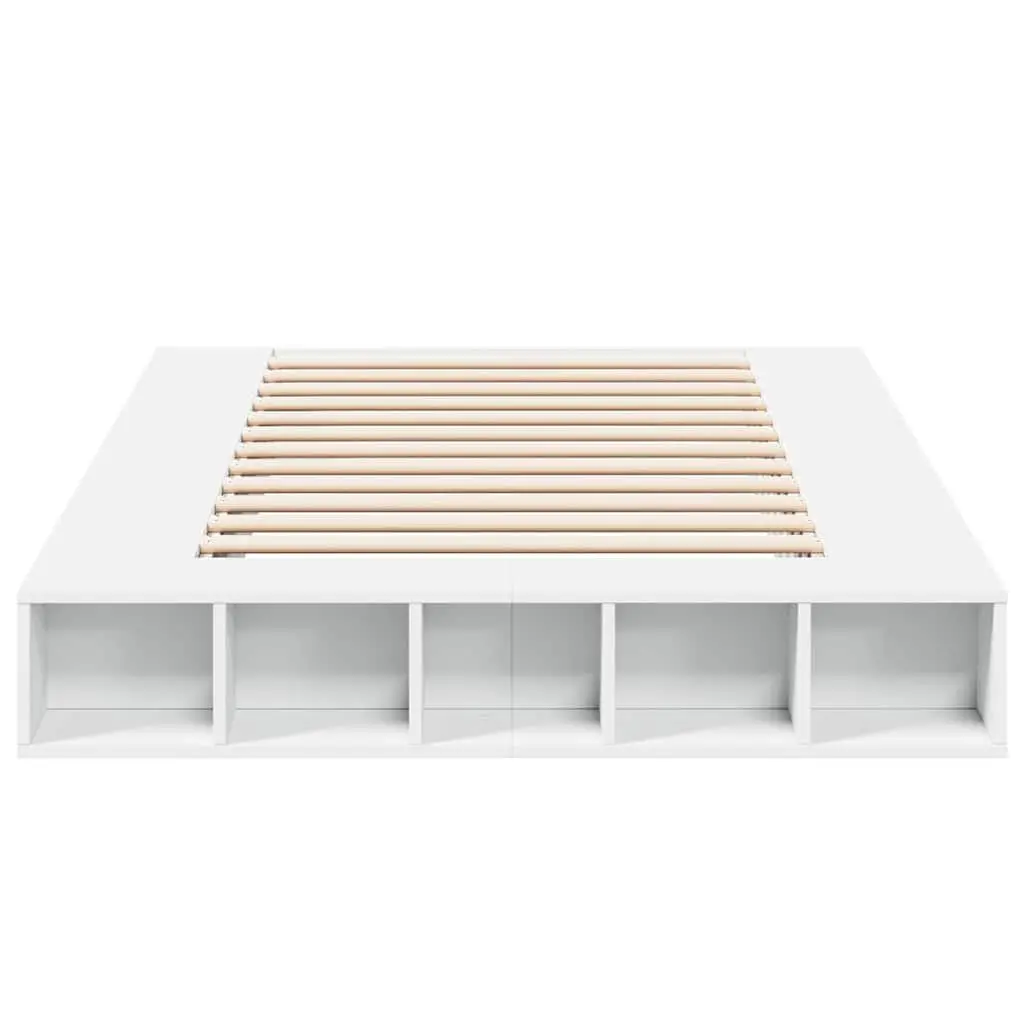 Bed Frame White 135x190 cm Slatted Base Open Storage Compartments