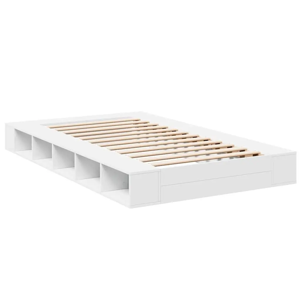 Bed Frame White 135x190 cm Slatted Base Open Storage Compartments