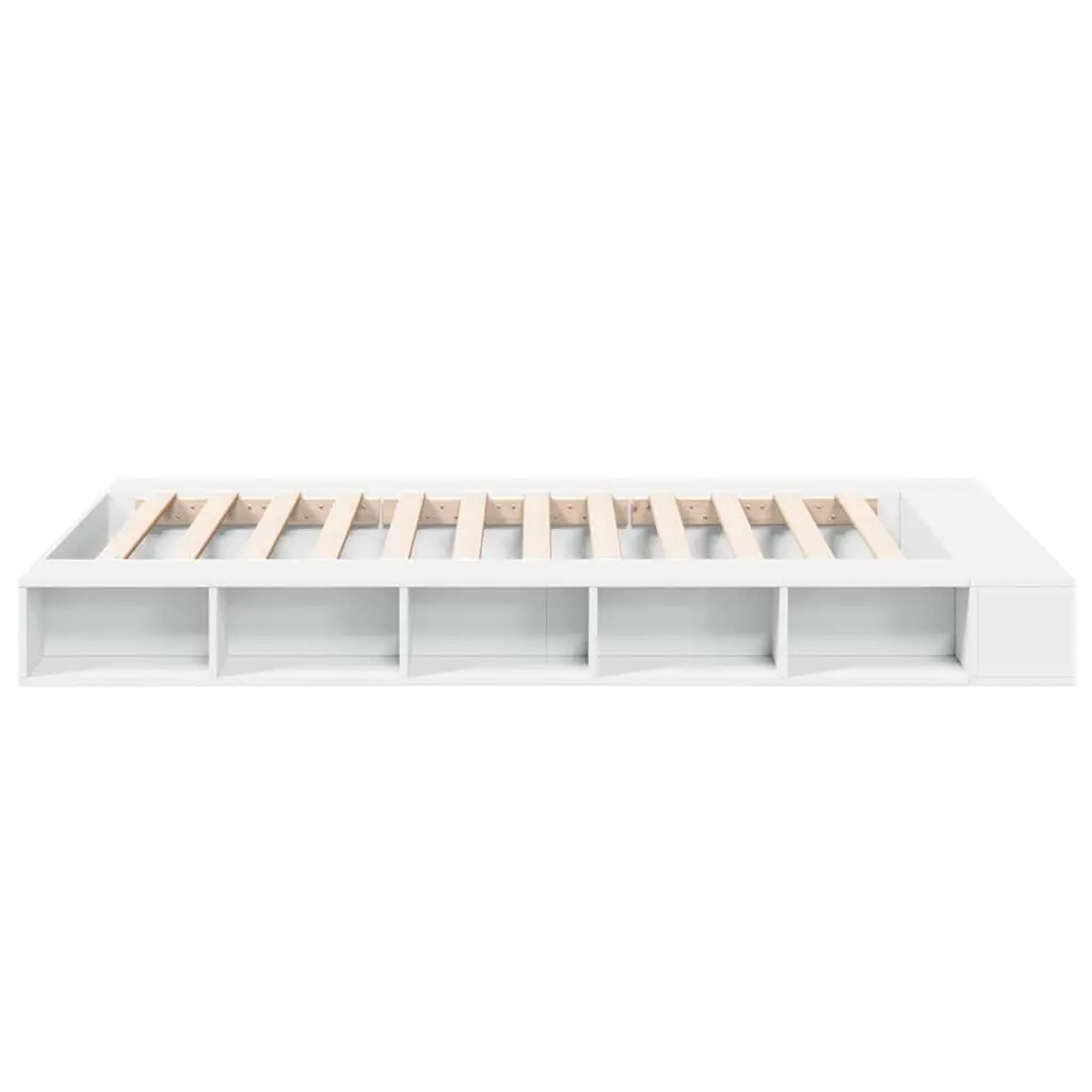 Bed Frame White 135x190 cm Slatted Base Open Storage Compartments