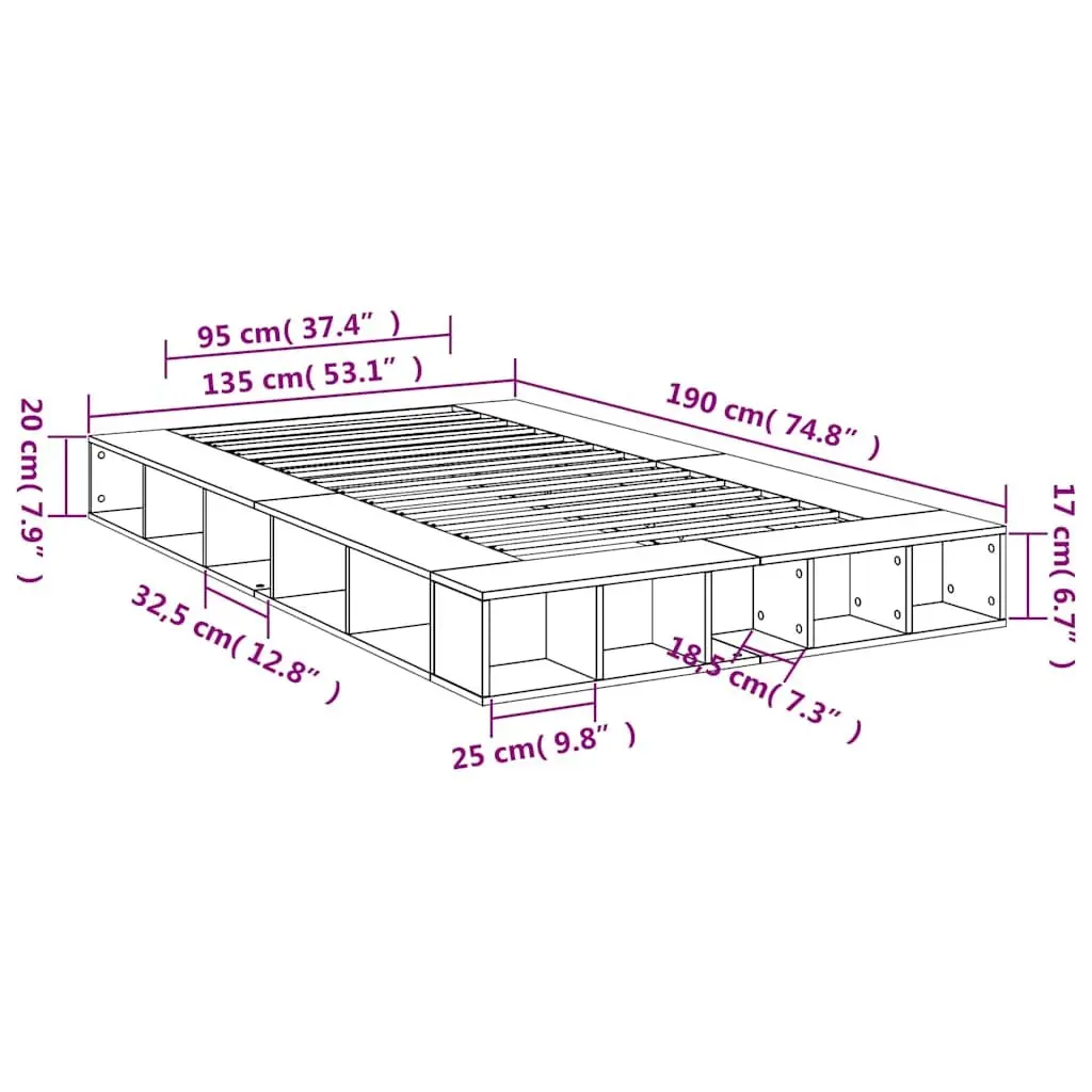 Bed Frame White 135x190 cm Slatted Base Open Storage Compartments
