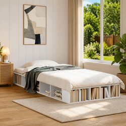 White Bed Frame 90x190 cm with Storage Compartments and Slatted Base Support