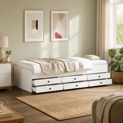 Daybed with Storage Drawers White 90x190 cm Sofa Bed Guest Bedroom Furniture