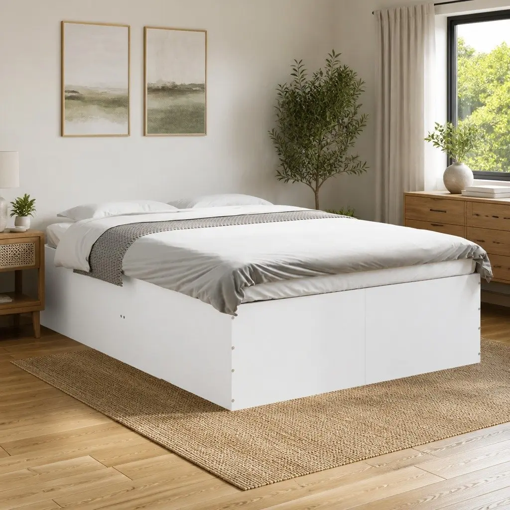 White Bed Frame 135x190 cm with Slatted Base