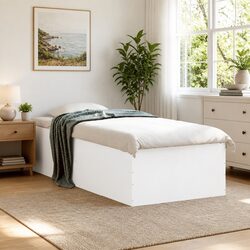 Bed Frame White 90x190 cm Modern Design Engineered Wood Slatted Base