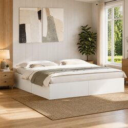 Bed Frame White 180x200 cm Modern Design Engineered Wood Slat Support
