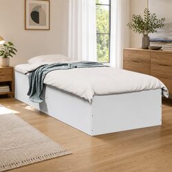 White 90x190 cm Bed Frame with Strong Slatted Base