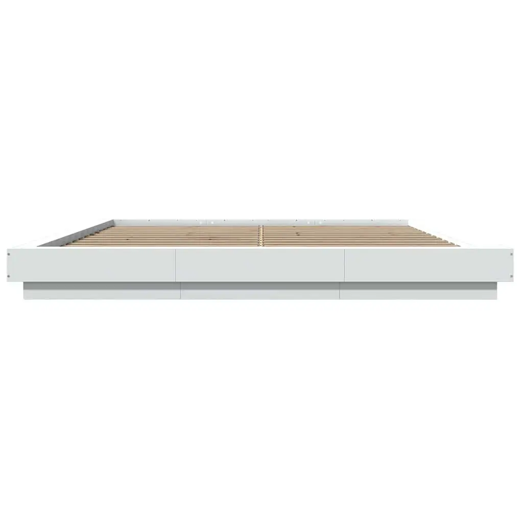 King Bed Frame White 183x203 cm Engineered Wood Slatted Base RGB LED Lights