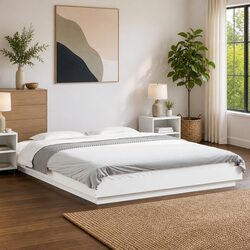 Compact Bed Frame with RGB LED Lights White 150x200cm